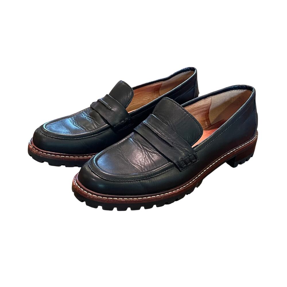 Madewell The Corinne Black Leather Chunky Lugsole Loafer, Minimalist, Size 6